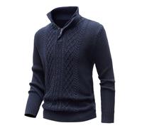 MeiLayM Herren Pullover Reißverschluss Stehkragen Strickpullover Feinstrick Sweatshirt Winterpullover Sweatjacke Pullover Half Zip Warme Weiche Pullover Blau,XXL