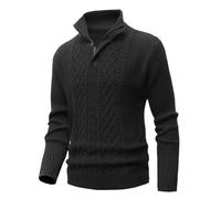 MeiLayM Herren Pullover Reißverschluss Stehkragen Strickpullover Feinstrick Sweatshirt Winterpullover Sweatjacke Pullover Half Zip Warme Weiche Pullover Schwarz,XXL