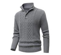 MeiLayM Herren Strickpullover Mit Reißverschluss - Stehkragen Feinstrick Sweatshirt Winterpullover Sweatjacke Half Zip Warme Weiche Pullover Grau, M