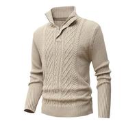 MeiLayM Herren Strickpullover Mit Reißverschluss - Stehkragen Feinstrick Sweatshirt Winterpullover Sweatjacke Half Zip Warme Weiche - Khaki, XL
