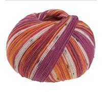 Lana Grossa Meilenweit 100 g SETA GIAPPONE 4-fach Sockenwolle mit Seide 400 m, Farbe:3386 - Braun/Fuchsia/Tonrot/Ecru/Grau/Mandarin/Rotviolett