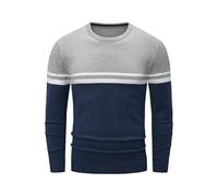 Meilicloth Pullover Herren Winter Strickpullover Gestreifter Kontrast Rundhalsausschnitt Feinstrick Pullover Warm Wollpullover Freizeitpullover Winterpullover Männer Langarmshirt Slim Fit Grau-11 XXL