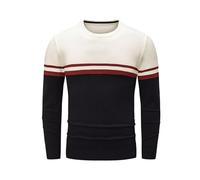 Meilicloth Pullover Herren Winterpullover Rundhals Gestreifter Kontrast Feinstrick Pullover Winter Männer Basic Strickpullover Rundhalsausschnitt Wollpullover Freizeitpullover Langarmshirt Weiß S