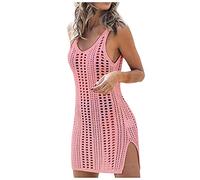 Meilily Damen Strandkleid Bikini Cover Up Strandkleider Crochet Stricken Strandponcho Sommerkleid Strand Bademode Bluse Badeanzug Häkeln Hemdkleid Tunika Schwarz und Weiß Spleißen