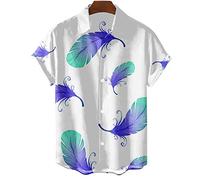 MeiLiSis Hawaiihemden Für Herren - Bohemia Bunte Feder-Grafik-Ärmel Übergroße Bekleidung Oberteile Kurz Lässig Für Den Sommer Am Meer Strand-Party-Kostüm Wie Abgebildet, L