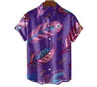 MeiLiSis Hawaiihemden Für Herren - Lila Feder-Grafik-Ärmel Übergroße Bekleidungsoberteile Kurze Lockere Lässige Sommerkleidung Am Meer Feiertagsparty Harajuku Wie Abgebildet, 5XL