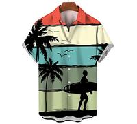 MeiLiSis Hawaiihemden Für Herren - Sommer-Regular-Fit Übergroßer 3D-Kokosnussbaum-Möwe-Surfdruck Freizeitkleidung Streetwear Vintage-Kleidung Urlaub Strand Wie Abgebildet, XXL