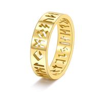 MeiLiSis Schmuckringe Für Unisex - Persönlichkeit Hohler Wikinger-Textring Männer Und Frauen Nordischer Schmuck Modeschmuck, Jugendstudentenschmuck Hip-Hop-Ring,Golden,7