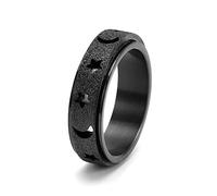 MeiLiSis Schmuckringe Für Unisex - Süßer Hohler Stern Und Mond, Drehbarer, Mattierter Ring, Schmuck Für Männer Und Frauen, Modischer All-Match-Ring Für Studentenpaare, Schwarz, 12