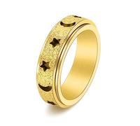 MeiLiSis Schmuckringe Für Unisex - Süßer Hohler Stern Und Mond, Drehbarer, Mattierter Ringschmuck Für Männer Und Frauen, Modischer All-Match-Paarring, Geburtstagsgeschenk, Golden, 12