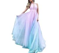 MeiLiSis Trägerkleider Für Damen - Sexy Tiefes V-Abendkleid Mit Farbverlauf, Langer Rock, Buntes, Ärmelloses Sommerkleid Mit Lockerer Taille Und Großem Swing-Kleid, Wie Abgebildet, S