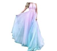 Trägerkleider Für Damen - Sexy Tiefes V-Abendkleid Mit Farbverlauf, Langer Rock, Buntes, Ärmelloses Sommerkleid Mit Lockerer Taille Und Großem Swing-Kleid, Wie Abgebildet, L