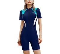 MEILONGER Damen Surfanzug Badeanzug mit Reißverschluss Einteiler Rashguard Bademode Surfen Schwimmanzug Badebekleidung mit Badehose und Boyshort(Purplish Blue,XXL)