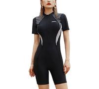 MEILONGER Damen Surfanzug Badeanzug mit Reißverschluss Einteiler Rashguard Bademode Surfen Schwimmanzug Badebekleidung mit Badehose und Boyshort(Schwarz,XL)