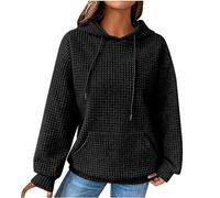 Meine Bestellung anzeigen Jacke Damen Women's Jumpers Damen Oversize Waffel Kariert Kapuzenpullover Mit Taschen Winter Sweatshirt Damen Hoodie mit Kapuze (Schwarz, L)
