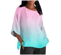Meine Bestellung Anzeigen, Leinenbluse Damen Sommer Tunika Damen Gradient Druck 3/4 Ärmel Rundhals T Shirt Casual Locker Strand Tops Sommer Damen Musselin Bluse Weiß(Light Blue,L)