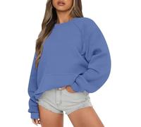 Meine Bestellung Anzeigen, Oversized Tshirt Damen Sweatshirt Damen Oversized Einfarbig Rundhals Langarm Pulli Ohne Kapuze Oversized Oberteile Tops Locker Casual Basic Bluse Damen (Blue,XXL)