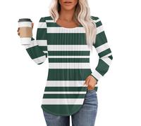 Meine Bestellung Anzeigen Poloshirt Damen T-Shirt Damen Sommer T Shirt Weiß Damen Langarm Plissee Longshirt Gestreifter Bedruckt Rundhals Tunika Bluse Herbst Oberteile Dirndlbluse Langarm S