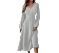 Meine Bestellungen Anzeigen 2024 Kleider Damen Sommer Langarm Kleid Damen Einfarbig V-Ausschnitt Langarm Kleid Herbst Lang Kleid Damen Sommer Boho-Kleid Sommerkleider Damen Leicht Und Luftig,Schwarz,S