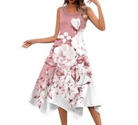 Meine bestellungen anzeigen 2024 Kleider Sommer elegant Kleid Weiss Sommer Sommerkleid leicht lang Blumen Druck Rundhals Ärmellos Lang Kleid italienische Mode Kleider Beach Dress (Rosa, XXL)