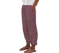 Meine Bestellungen Anzeigen 7/8 Hosen Damen Sommer Leggings Damen Baumwolle Hosen Damen High Waist Baumwoll Leinen Einfarbiges 7/8 Hosen Mit Taschen Sommerhose (Wine, XL)