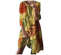 Meine bestellungen anzeigen brautjungfernkleider Kleid Damen festlich luftige italienische Sommerkleider V-Ausschnitt Blumen Druck Langarm Midi Kleid Gothic Kleid Damen grünes Kleid (Yellow, M)