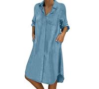 Meine Bestellungen Anzeigen Damen Sommer Freizeit Kleid Langärmlig mit Jeansstoff Knopfleiste Damen Jeanskleid Sommer Jeans Kleider Damen Sommer Blusenkleid Damen Strandkleid Damen Knielang