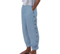 Meine Bestellungen Anzeigen High Waist Jeans Damen Damen Leggings Tactical Pants Baumwoll Leinen Einfarbiges 7/8 Hosen Mit Taschen Arbeitshose (Sky Blue 3XL)