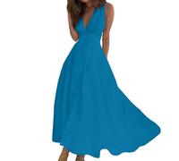 Meine bestellungen anzeigen maxikleid Damen Sommer schicke Sommerkleider Cartoon Damen Kleid Gradient Ärmellos V-Ausschnitt Lang Kleid Elegante Kleider Boho Kleid (Himmelblau, L)