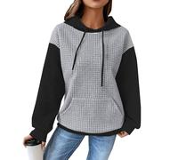 Meine bestellungen anzeigen Pullover Damen Damen Pullover Winter Damen Oversize Waffel Kariert Kapuzenpullover Mit Taschen Kordelzug Winter Sweatshirt Mit Kordelzug Women's Jumpers (Grau, S)