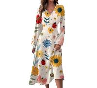 Meine Bestellungen Anzeigen Sommerkleider Damen Knielang Vintage Blumendruck V-Ausschnitt Langarm Kleid Herbst Lang Tunika Midikleid Boho Kleid Damen Mädchen Kleid Boho Kleider Damen Sommer,Orange,XXL