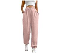 Meine Bestellungen Anzeigen, Sweathose Damen Business Hose Damen Leicht Sporthose Mit Taschen Elastische Taille Sweathose Workout Laufenhose High Waist Hose Damen Strandhose Damen(Pink,L)