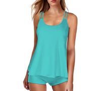Meine Bestellungen Anzeigen，Tankini Damen Bauchweg Bademode Set Damen Freizeit Einfarbig Tankini Badeanzug Zweiteiler Tankinis Set Sommer Elegant Badeanzüge für Damen Tankini Oberteil mit Badeshorts