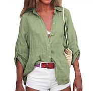 Meine Bestellungen Anzeigen, Tunika Damen Sommer Damen Hemd Baumwolle Leinen Hemd Casual Leicht 3/4 Ärmel Blusen Button Down Hemdbluse Weisse Blusen Damen Bluse Oversize Damen(Grün,3XL)