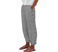 Meine Bestellungen Chino Damen Hose Kurze Hosen Damen Plissee Hose Damen Baumwoll Leinen Einfarbiges 7/8 Hosen Mit Taschen Streetwear (Black XXL)