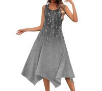 Meine bestellungen midi Kleid Damen Sommer Strickkleid Damen Sommer Neckholder Kleid Damen Blumen Druck Rundhals Ärmellos Lang Kleid Maxi Dresses for Women Summer Kleid eng (Dunkelgrau, XXL)