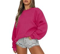 Meine Bestellungen, Oversized Tshirt Damen Sweatshirts Für Damen Einfarbig Rundhals Langarm Pulli Ohne Kapuze Oversized Oberteile Tops Locker Casual Basic Bluse Sportoberteile (Hot Pink,XXL)