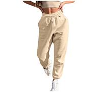 Meine Bestellungen, Sweathose Damen Outdoor Hose Einfarbig Sporthose Mit Kordelzug Straight Bein Hose Fitnesshose Casual Basic Hosen Sommer Hosen Damen Locker Leichte Hose Damen Sommer(Khaki,L)