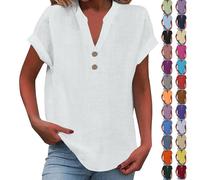 Meine Monatsabrechnung Einsehen Crop Tops Damen Billig Shirt Sommer Damen Leicht Kurzarm V-Ausschnitt Knopf Lässige T-Shirts Bluse Lose Tunika Tops Pullover Oberteile Tshirt Damen Unter 10