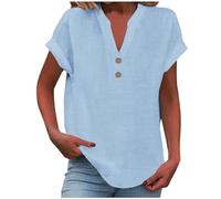 Meine Monatsabrechnung Einsehen Weiße Blusen Günstig Shirt Sommer Damen Leicht Kurzarm V-Ausschnitt Knopf Lässige T-Shirts Bluse Lose Tunika Tops Pullover Oberteile Angebote des Tages Heute