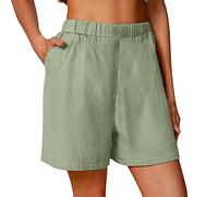Meine Offene Rechnung Bei Einsehen Leinenhose Shorts Damen High Waist Frauen Casual Solide Hohe Taille Baumwolle Leinen Elastische Taille Softshell Hose Größe 48 Deal des Tages Heute