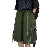 MEINVQIAOTI Damen Cargo-Shorts Schwarz Street Harajuku lockere gerade Cargo-Shorts, schwarze Shorts mit Ketten, Grün, XL