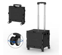 Meisax Einkaufstrolley klappbar, Einkaufswagen bis 30 kg, Transportbox mit 4 Rollen, Shopping Trolley Verstellbarer Aluminium Griff, Klappbar Transport Trolley für Einkaufen, Reisen, Büro (Schwarz)