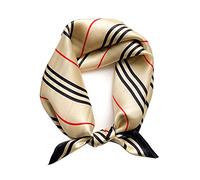 MEISEE Schal aus 100 % Maulbeerseide, klein, quadratisch, 53,3 x 53,3 cm, atmungsaktiv, leicht, für Damen, in Geschenkverpackung, Beige Streifen, Small