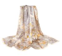 MEISEE Schal aus 100% reiner Maulbeerseide, 109,2 x 109,2 cm, groß, quadratisch, leicht, Kopftuch, für Damen, mit Geschenkverpackung, Gelb, Kaffeegrau, 109 cm