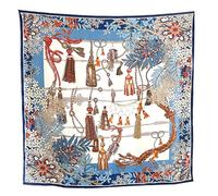 MEISEE Schal aus 100% Seide für Damen, 109,2 x 109,2 cm, groß, quadratisch, leicht, Kopftuch, Halstuch, Haarband, Schal, mit Geschenkverpackung, Weiß und blaue Blätter, 109 cm