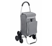 Meister Einkaufstrolley Grau, 54 + 5 L - 3x3 Treppensteiger - Klappbarer Einkaufsroller mit Kühlfach - Abnehmbare, regenfeste Tasche - Mit Aufhängung für Einkaufswagen