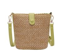 MEIZHITU Korbtaschen Damen Kleine Damen-Schultertasche Aus Stroh, Handgewebte Umhängetaschen Mit Riemen Sommer Strand Geldbörse(Grün)