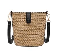 MEIZHITU Korbtaschen Damen Kleine Damen-Schultertasche Aus Stroh, Handgewebte Umhängetaschen Mit Riemen Sommer Strand Geldbörse(Black)