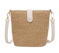 MEIZHITU Korbtaschen Damen Kleine Damen-Schultertasche Aus Stroh, Handgewebte Umhängetaschen Mit Riemen Sommer Strand Geldbörse(White)